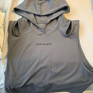 Grey Alphalete crop top hoodie. Never worn. Large